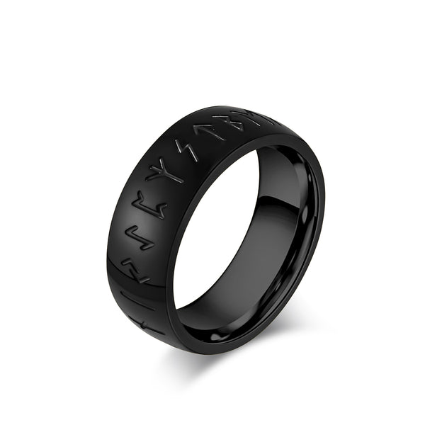 Men's Titanium Stainless Steel Rune Ring with Engraved Viking Symbols - Durable, Hypoallergenic, Polished Finish-Men's Ring-SunnyHouse Jewelry