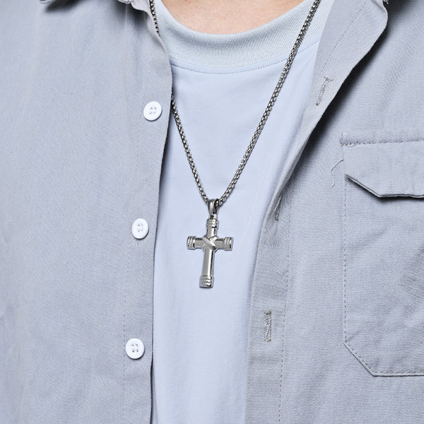 Men's Titanium Stainless Steel Cross Pendant Necklace with Braided Design - Sleek, All-Black Hypoallergenic Chain Included-Men's Pendant Necklace-SunnyHouse Jewelry