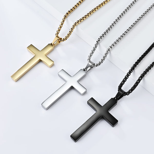 Men's Titanium Stainless Steel Classic Cross Pendant Necklace - Sleek and Modern Accessory for Everyday Wear-Men's Pendant Necklace-SunnyHouse Jewelry