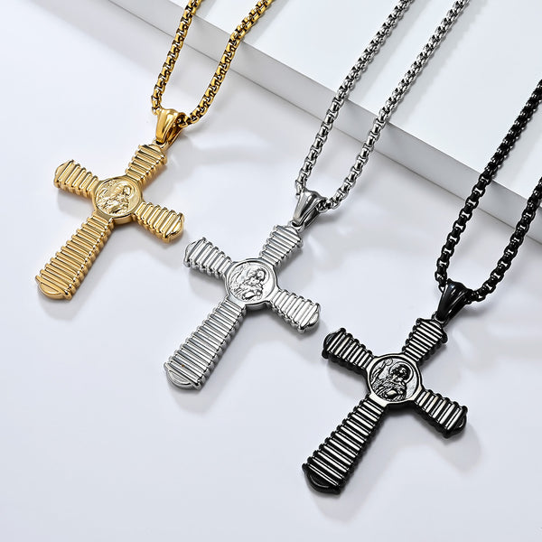 Men's Intricate Titanium Stainless Steel Cross Pendant Necklace - Durable, Hypoallergenic, Faith-Inspired Jewelry, Elegant Design-Men's Pendant Necklace-SunnyHouse Jewelry