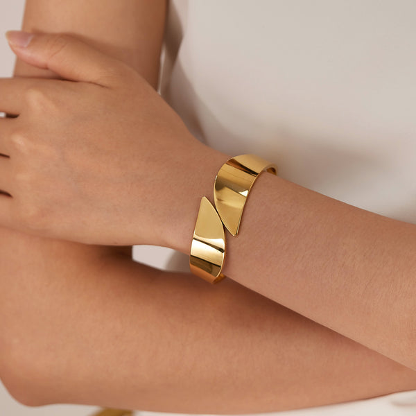 Elegant Gold Finish Wide Cuff Bangle for Women - Fashion Jewelry Bracelet, Adjustable, Modern Minimalist Design-Women's Bangle-SunnyHouse Jewelry