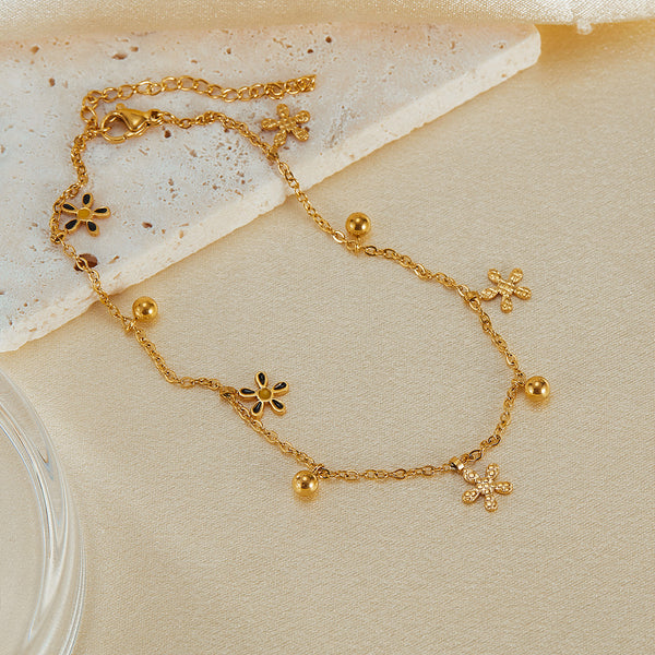 Golden Floral Anklet with Enamel Accents - Chic and Playful Summer Jewelry-Women's Anklet-SunnyHouse Jewelry