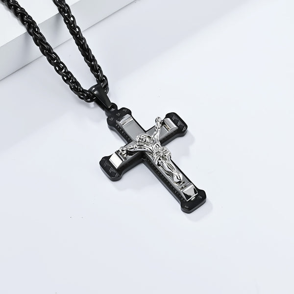 Men's Titanium Stainless Steel Crucifix Pendant Necklace - Detailed Jesus on Cross Design-Men's Pendant Necklace-SunnyHouse Jewelry