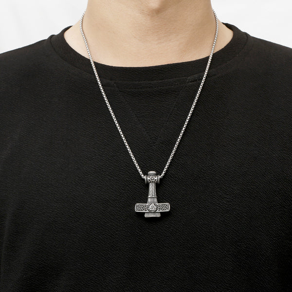 Men’s Titanium Stainless Steel Viking Mjolnir Pendant Necklace – Norse Thor's Hammer Design – Durable Nordic Jewelry for Men-Men's Pendant Necklace-SunnyHouse Jewelry