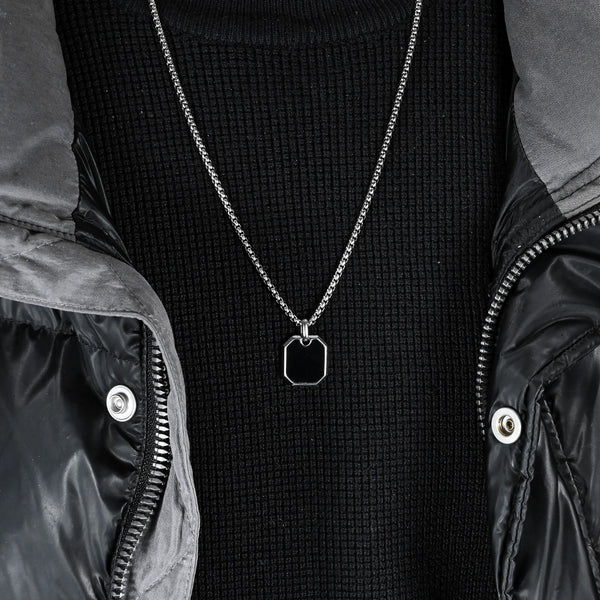 Men's Titanium Stainless Steel Dog Tag Pendant Necklace - Sleek Black and Silver Design-Men's Pendant Necklace-SunnyHouse Jewelry