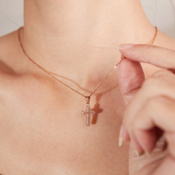 Dazzling Women's Gold Cross Necklace with Encrusted Crystals – Sophisticated Religious Jewelry, Ideal for Gifting-Women's Necklace-SunnyHouse Jewelry