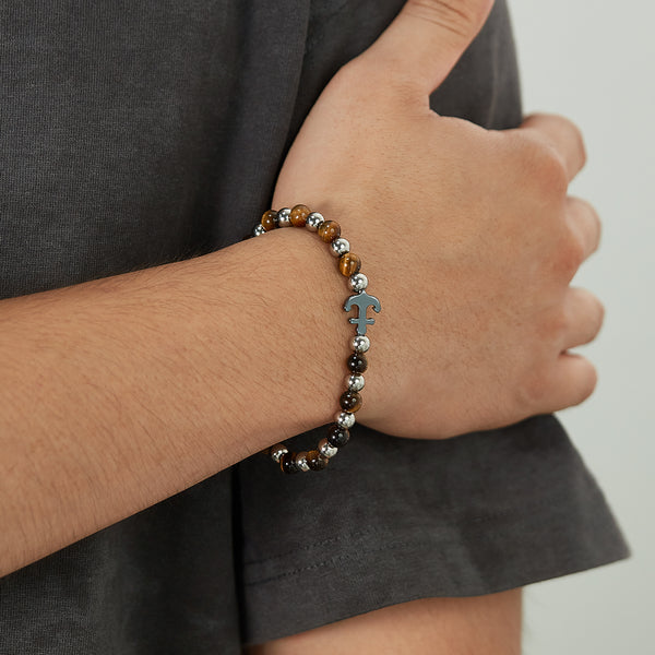 Elegant Men's Stainless Steel and Tiger Eye Bracelet with Puzzle Piece Charm - Durable and Stylish Accessory-Men's Bracelet-SunnyHouse Jewelry