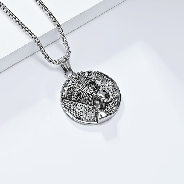 Men's Titanium Stainless Steel Egyptian Queen Pendant Necklace with Hieroglyphics - Elegant, Durable, Hypoallergenic-Men's Pendant Necklace-SunnyHouse Jewelry