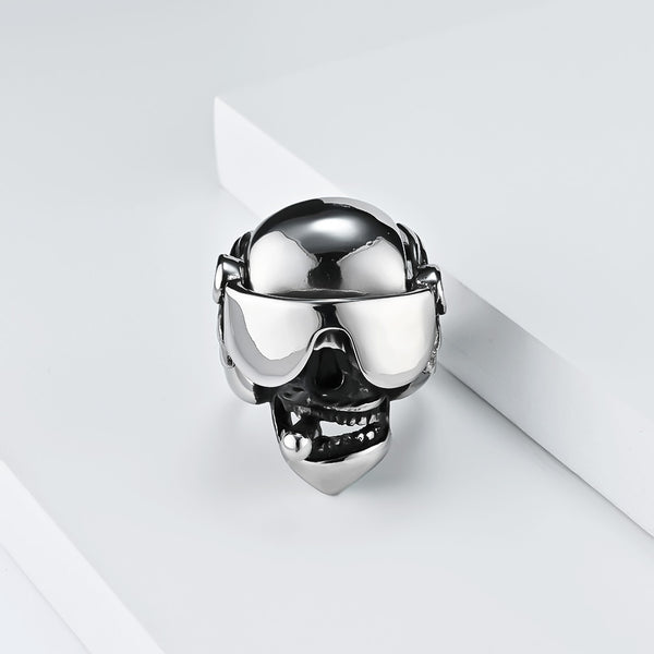 Men's Titanium Stainless Steel Skull Ring with Aviator Design - Bold and Unique Statement Jewelry-Men's Ring-SunnyHouse Jewelry