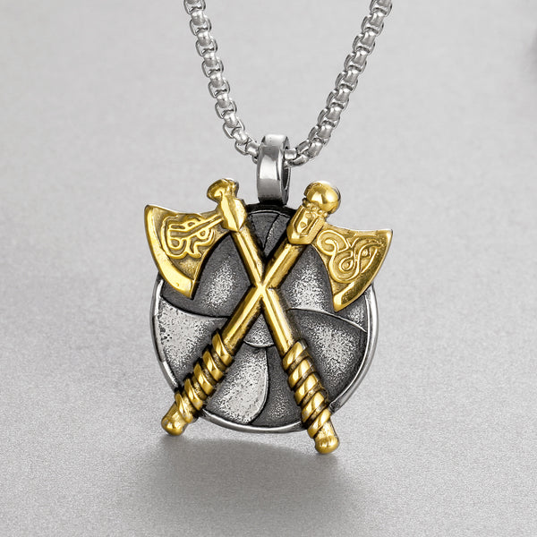 Men's Viking Axe and Shield Pendant Necklace - Titanium Stainless Steel Norse Warrior Jewelry-Men's Pendant Necklace-SunnyHouse Jewelry