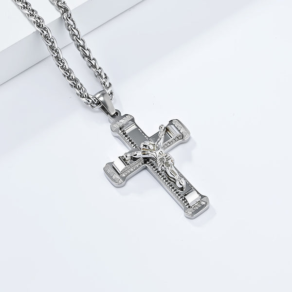 Men's Titanium Stainless Steel Crucifix Pendant Necklace - Detailed Jesus on Cross Design-Men's Pendant Necklace-SunnyHouse Jewelry