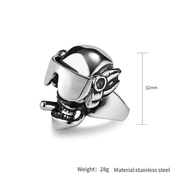 Men's Titanium Stainless Steel Skull Ring with Aviator Design - Bold and Unique Statement Jewelry-Men's Ring-SunnyHouse Jewelry