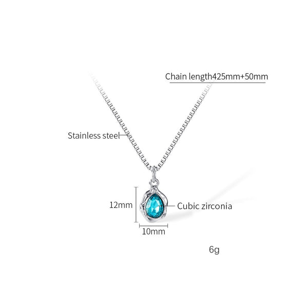 Elegant Women's Teardrop Pendant Necklace with Aquamarine Crystal - Silver Chain Jewelry-Women's Necklace-SunnyHouse Jewelry