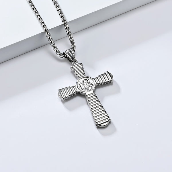 Men's Intricate Titanium Stainless Steel Cross Pendant Necklace - Durable, Hypoallergenic, Faith-Inspired Jewelry, Elegant Design-Men's Pendant Necklace-SunnyHouse Jewelry