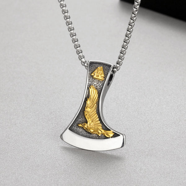 Men’s Titanium Stainless Steel Viking Axe Pendant Necklace – Nordic Mythology Eagle Design – Durable Norse Jewelry for Men-Men's Pendant Necklace-SunnyHouse Jewelry