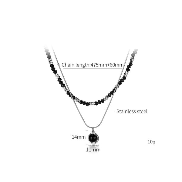 Women’s Titanium Stainless Steel Layered Black Bead Pendant Necklace – Minimalist and Stylish Fashion Jewelry for Casual and Formal Occasions-Women's Necklace-SunnyHouse Jewelry