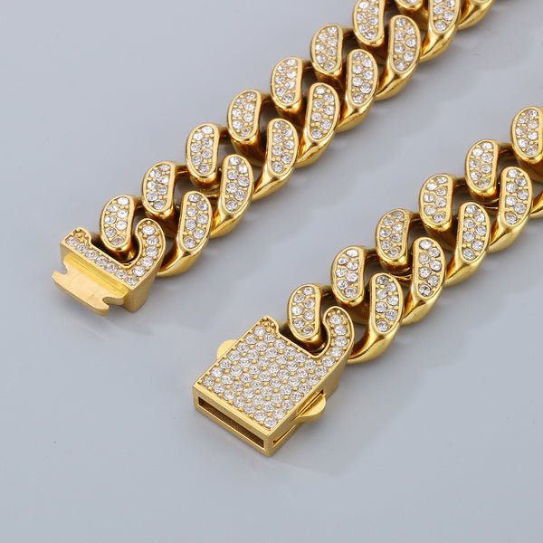 Men's Gold Titanium Stainless Steel Cuban Link Bracelet with Crystal Accents - Bold and Durable-Men's Bracelet-SunnyHouse Jewelry