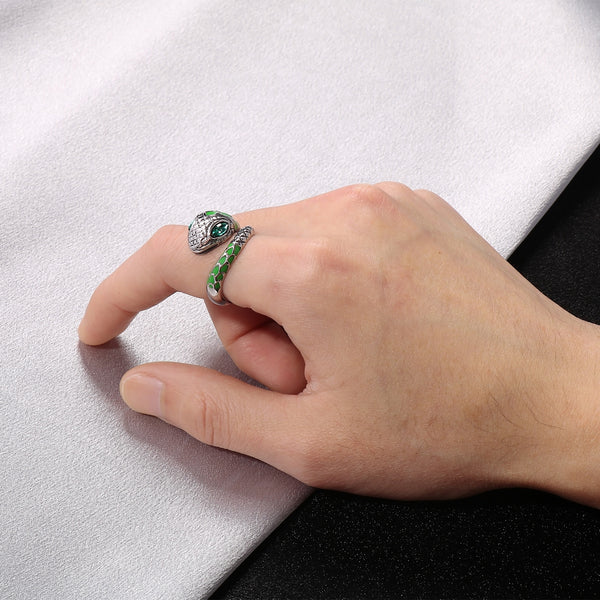 Men's Green Snake Ring - Titanium Stainless Steel Enamel Serpent Design Jewelry-Men's Ring-SunnyHouse Jewelry