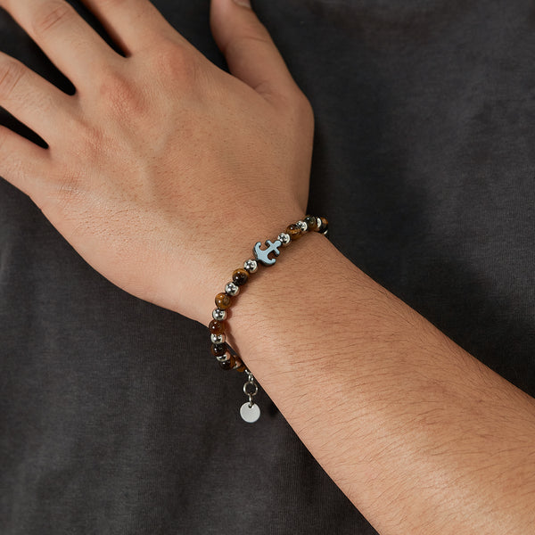 Elegant Men's Stainless Steel and Tiger Eye Bracelet with Puzzle Piece Charm - Durable and Stylish Accessory-Men's Bracelet-SunnyHouse Jewelry