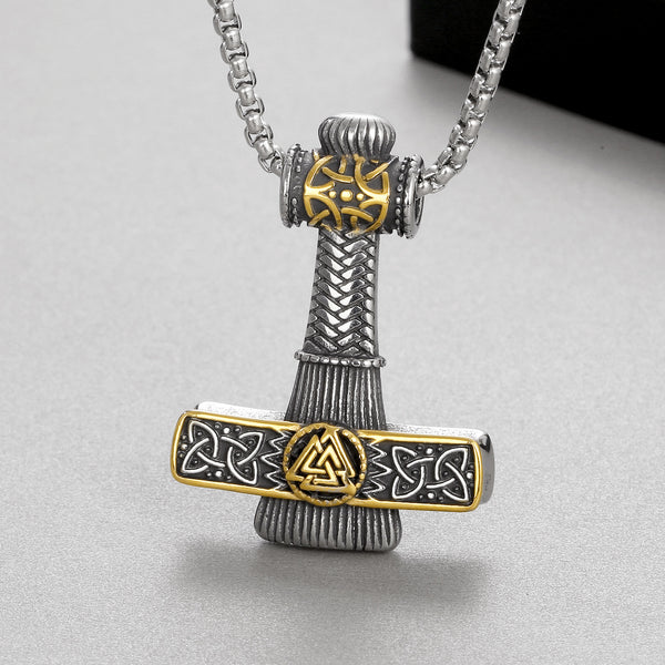 Men’s Titanium Stainless Steel Viking Mjolnir Pendant Necklace – Norse Thor's Hammer Design – Durable Nordic Jewelry for Men-Men's Pendant Necklace-SunnyHouse Jewelry