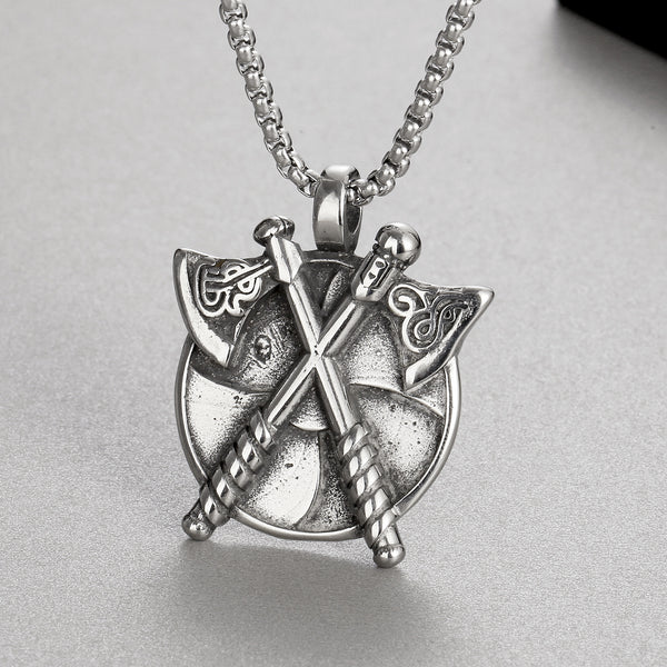 Men's Viking Axe and Shield Pendant Necklace - Titanium Stainless Steel Norse Warrior Jewelry-Men's Pendant Necklace-SunnyHouse Jewelry