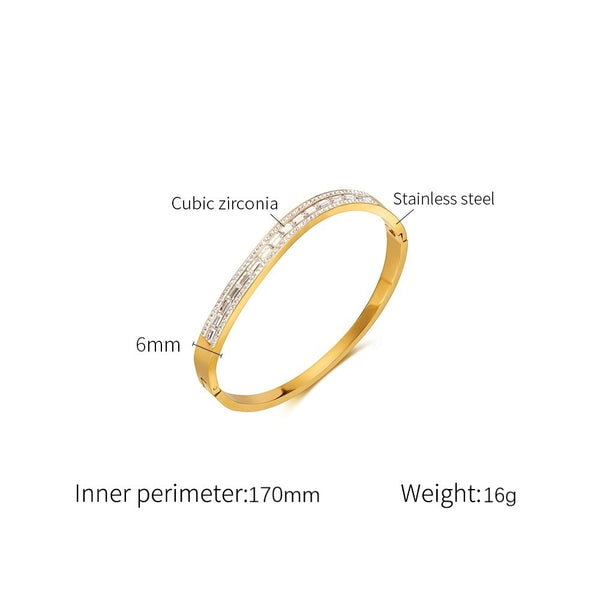 Women's Titanium Stainless Steel Bangle with Cubic Zirconia Inlay – Elegant Gold-Plated Adjustable Bracelet – Hypoallergenic & Tarnish Resistant-Women's Bangle-SunnyHouse Jewelry