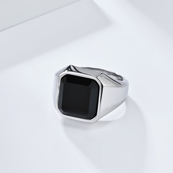 Men's Titanium Stainless Steel Black Ring with Black Onyx Stone - Bold and Elegant Design-Men's Ring-SunnyHouse Jewelry