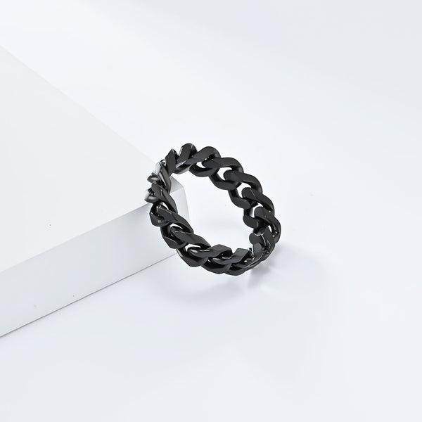 Women’s Black Titanium Stainless Steel Chain Link Ring – Stylish, Durable, Hypoallergenic Fashion Jewelry-Women's Ring-SunnyHouse Jewelry