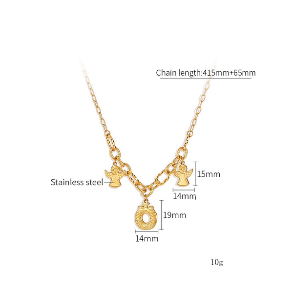 Women's Titanium Stainless Steel Pendant Necklace with Angel Charms - Elegant Gold Finish, Hypoallergenic and Durable-Women's Necklace-SunnyHouse Jewelry