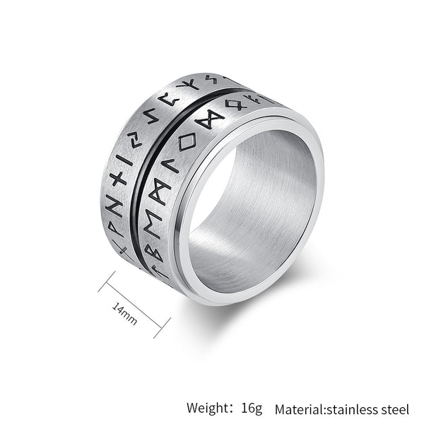 Men’s Titanium Stainless Steel Spinner Ring with Engraved Nordic Rune Design – Durable and Stylish Fidget Band for Men – Perfect Gift for Viking Enthusiasts-Men's Ring-SunnyHouse Jewelry