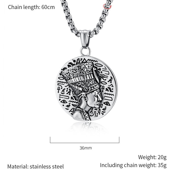 Men's Titanium Stainless Steel Egyptian Queen Pendant Necklace with Hieroglyphics - Elegant, Durable, Hypoallergenic-Men's Pendant Necklace-SunnyHouse Jewelry