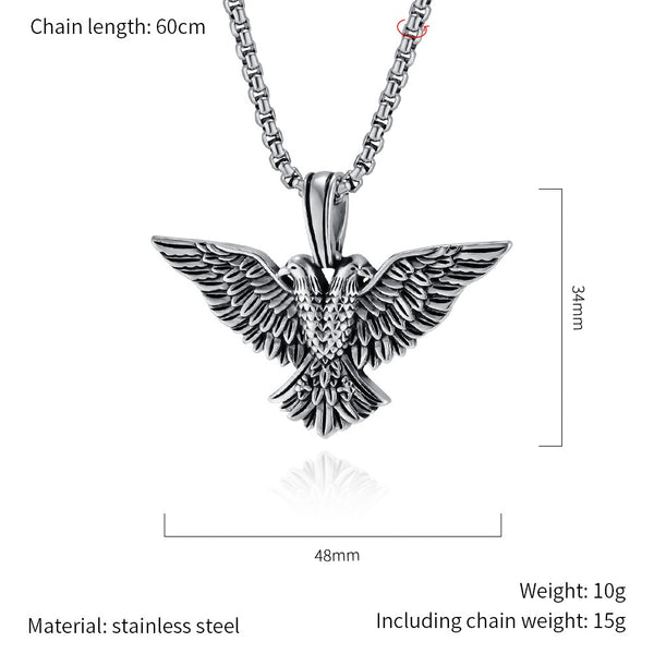 Men's Titanium Stainless Steel Double Eagle Pendant Necklace - Bold Design, Durable, Hypoallergenic Chain Included-Men's Pendant Necklace-SunnyHouse Jewelry