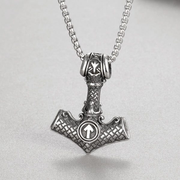 Men’s Titanium Stainless Steel Thor’s Hammer Pendant Necklace – Mjolnir Viking Jewelry with Gold and Silver Accents – Durable Norse Accessory for Men-Men's Pendant Necklace-SunnyHouse Jewelry