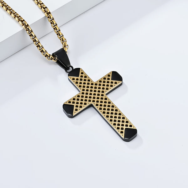 Men's Titanium Stainless Steel Cross Pendant Necklace with Blue Mesh Design - Modern and Stylish-Men's Pendant Necklace-SunnyHouse Jewelry