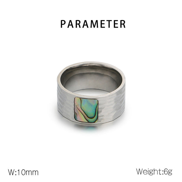 Men's Titanium Stainless Steel Ring with Abalone Shell Inlay - Hammered Finish, Unique Design-Men's Ring-SunnyHouse Jewelry