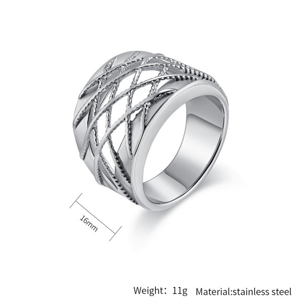 Women's Titanium Stainless Steel Wide Band Ring – Intricate Braided Design, Durable and Stylish-Women's Ring-SunnyHouse Jewelry