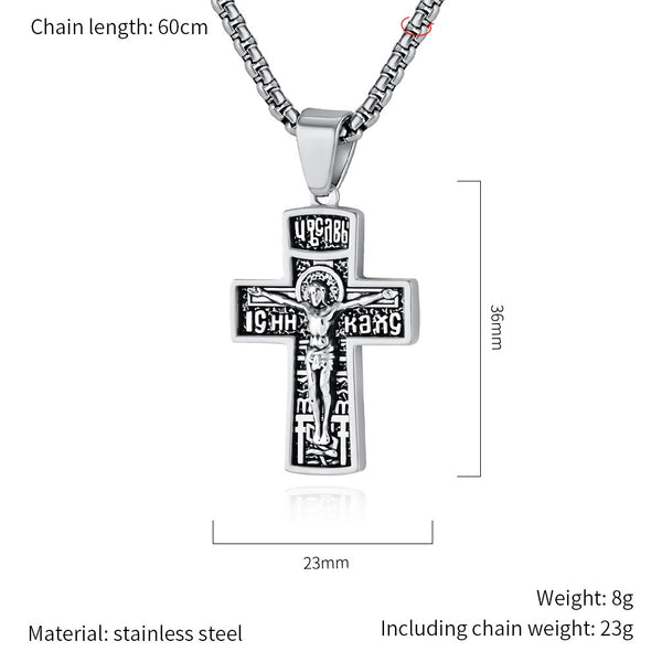 Men's Titanium Stainless Steel Crucifix Pendant Necklace - Intricate Biblical Engravings-Men's Pendant Necklace-SunnyHouse Jewelry