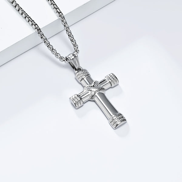 Men's Titanium Stainless Steel Cross Pendant Necklace with Braided Design - Sleek, All-Black Hypoallergenic Chain Included-Men's Pendant Necklace-SunnyHouse Jewelry