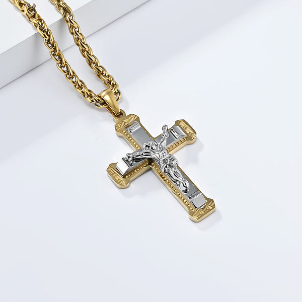 Men's Titanium Stainless Steel Crucifix Pendant Necklace - Detailed Jesus on Cross Design-Men's Pendant Necklace-SunnyHouse Jewelry