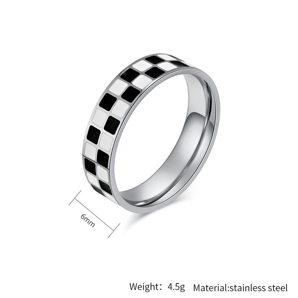 Women’s Titanium Stainless Steel Checkerboard Ring – Modern Black and White Inlay Band – Durable and Stylish Jewelry for Women-Women's Ring-SunnyHouse Jewelry