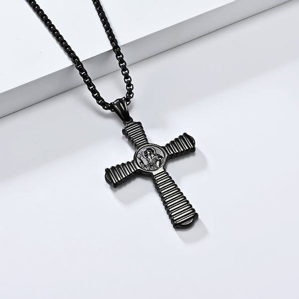 Men's Intricate Titanium Stainless Steel Cross Pendant Necklace - Durable, Hypoallergenic, Faith-Inspired Jewelry, Elegant Design-Men's Pendant Necklace-SunnyHouse Jewelry