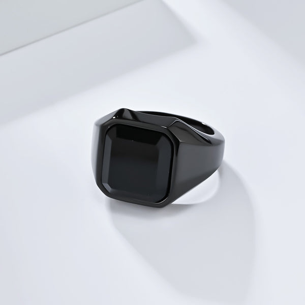 Men's Titanium Stainless Steel Black Ring with Black Onyx Stone - Bold and Elegant Design-Men's Ring-SunnyHouse Jewelry