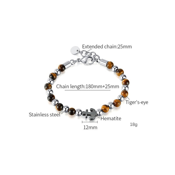 Elegant Men's Stainless Steel and Tiger Eye Bracelet with Puzzle Piece Charm - Durable and Stylish Accessory-Men's Bracelet-SunnyHouse Jewelry