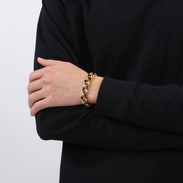 Men's Gold & Black Cuban Link Titanium Stainless Steel Bracelet - Crystal Accents-Men's Bracelet-SunnyHouse Jewelry