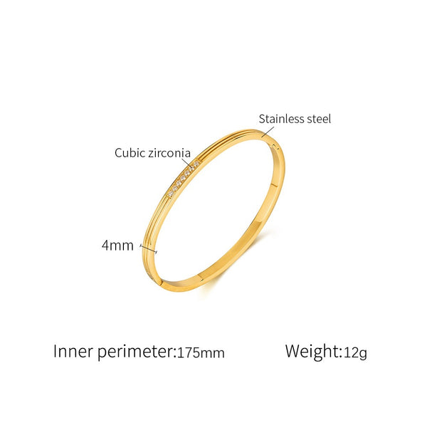 Women's Titanium Stainless Steel Bangle with Cubic Zirconia – Elegant Gold-Plated Adjustable Bracelet – Hypoallergenic & Tarnish Resistant-Women's Bangle-SunnyHouse Jewelry