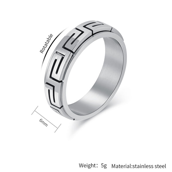 Women’s Titanium Stainless Steel Ring – Greek Key Pattern, Durable and Hypoallergenic, Modern Minimalist Jewelry for Women-Women's Ring-SunnyHouse Jewelry