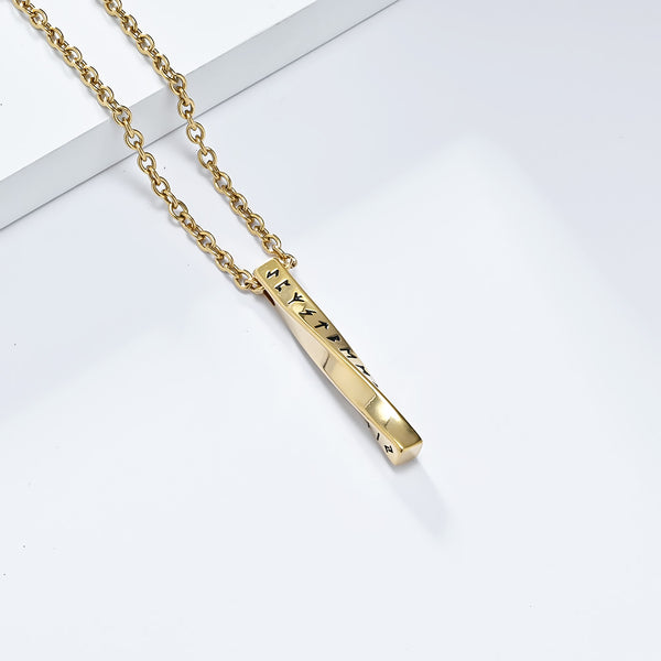 Men's Titanium Stainless Steel Vertical Bar Pendant Necklace with Ancient Script - Durable, Hypoallergenic Chain Included-Men's Pendant Necklace-SunnyHouse Jewelry