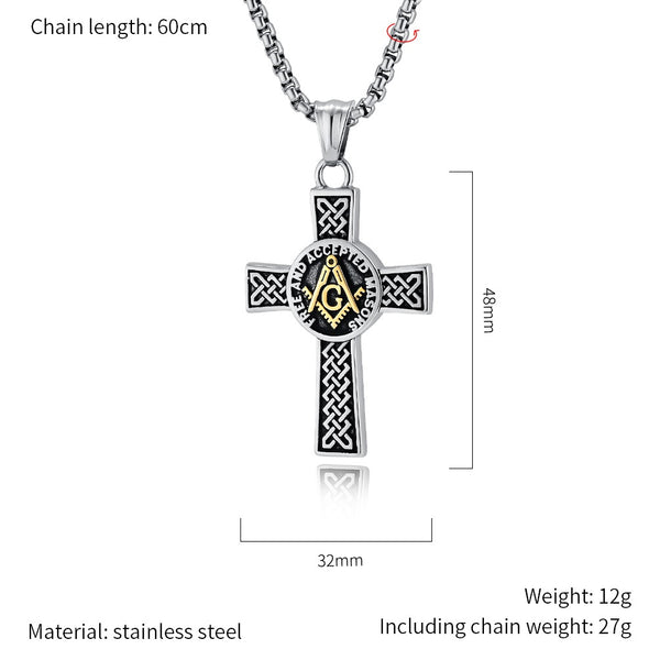 Men's Titanium Stainless Steel Freemason Cross Pendant Necklace with Celtic Knot Design - Durable, Hypoallergenic Chain Included-Men's Pendant Necklace-SunnyHouse Jewelry