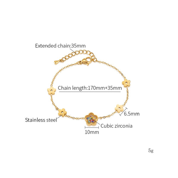 Women's Titanium Stainless Steel Bracelet with Flower Charms and Colorful Crystal Accent – Gold-Plated Adjustable Bracelet – Hypoallergenic & Tarnish Resistant-Women's Bangle-SunnyHouse Jewelry