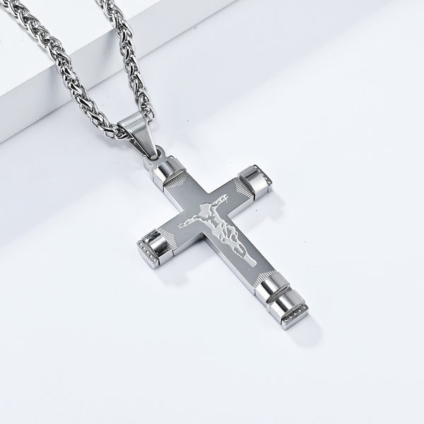 Men's Titanium Stainless Steel Crucifix Pendant Necklace - Luxurious Gold Tone with Detailed Engravings-Men's Pendant Necklace-SunnyHouse Jewelry